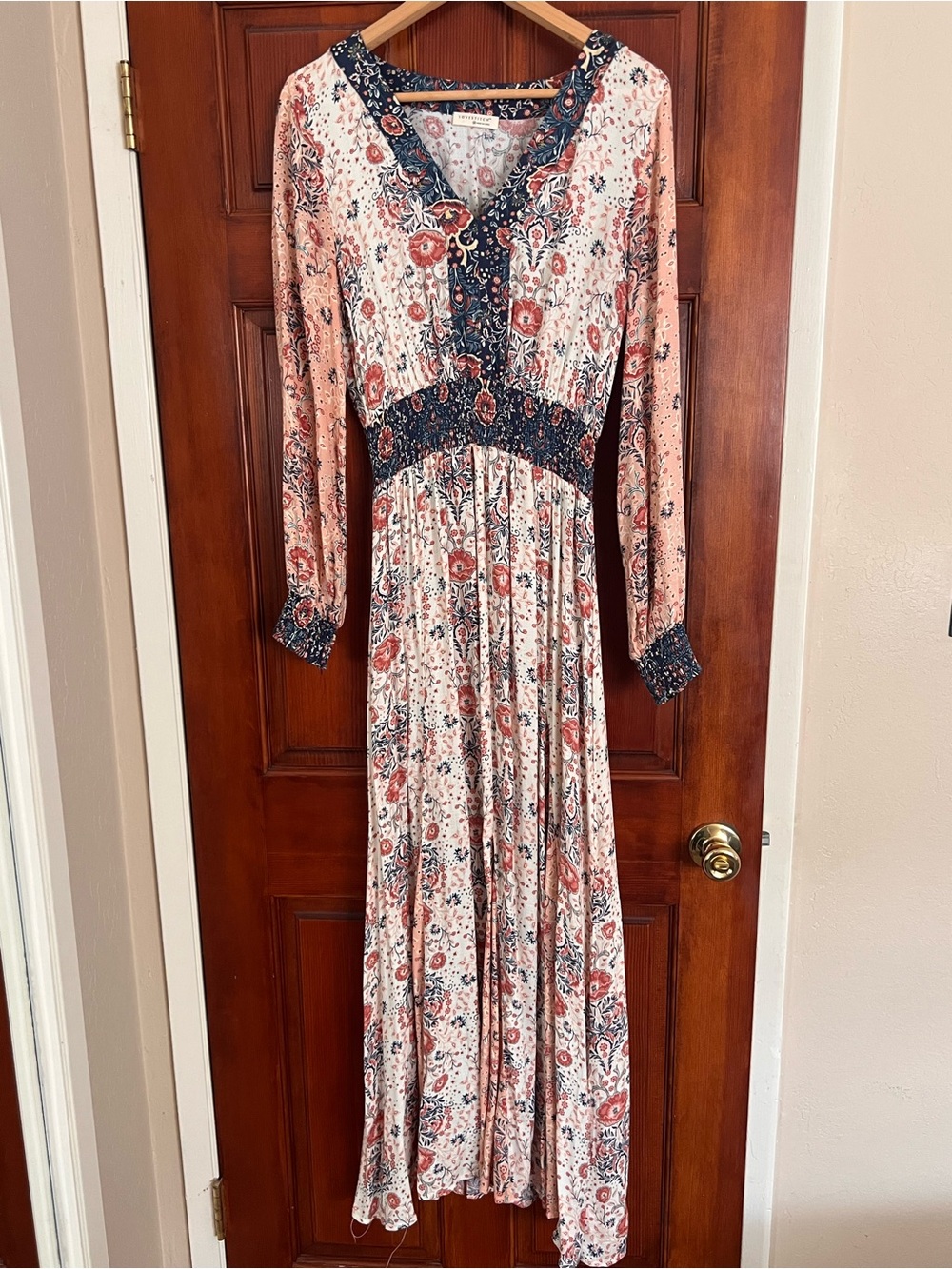 Lovestitch Ivory, Peach and Navy Floral Maxi Dress